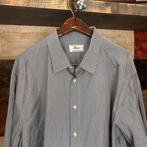 Brioni Neiman Marcus Dress Shirt Size 18 L Black White Houndstooth Made In Italy